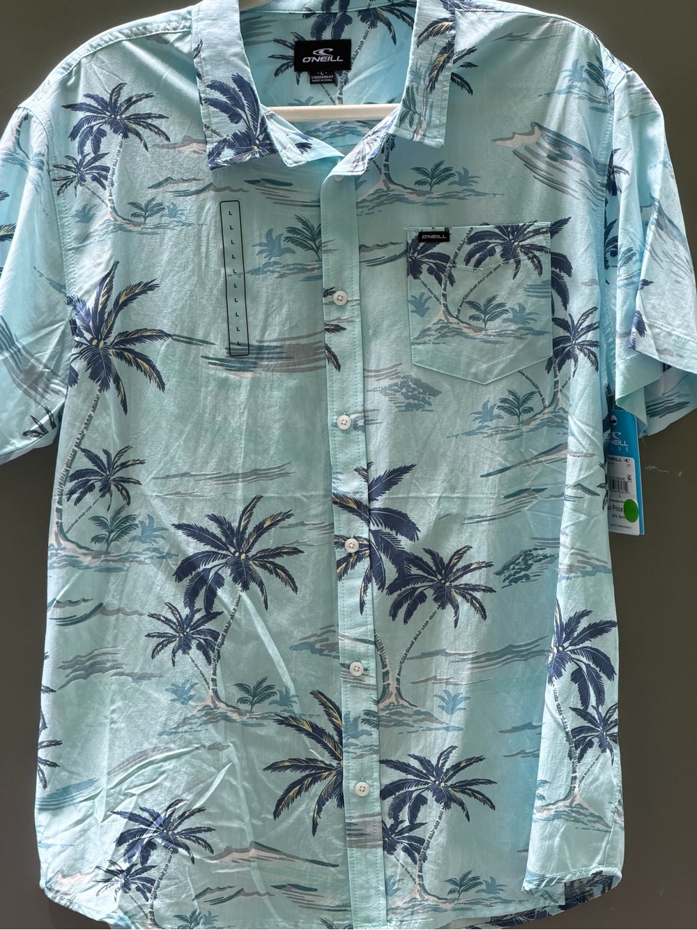 O'Neill Light Blue Short Sleeve Palm-Print Button-Down Shirt